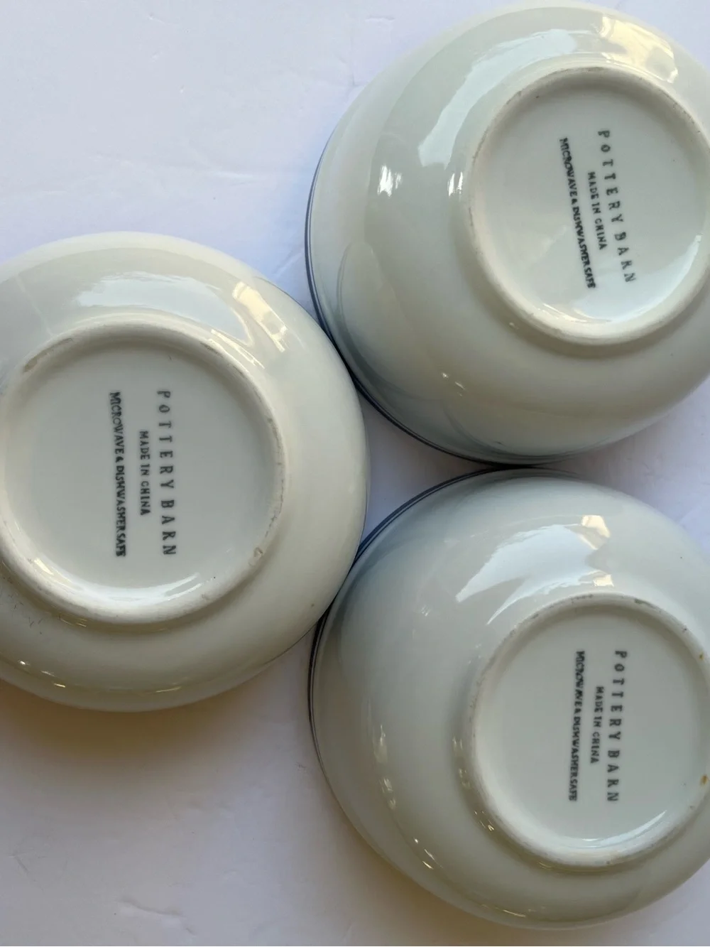 Pottery Barn 3 Blue White Stripe Coupe Cereal Soup Bowls Classic Coastal Retired